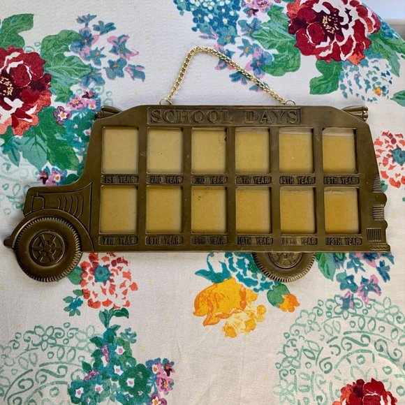 Accents Vintage Solid Brass School Days School Bus Picture Frame
